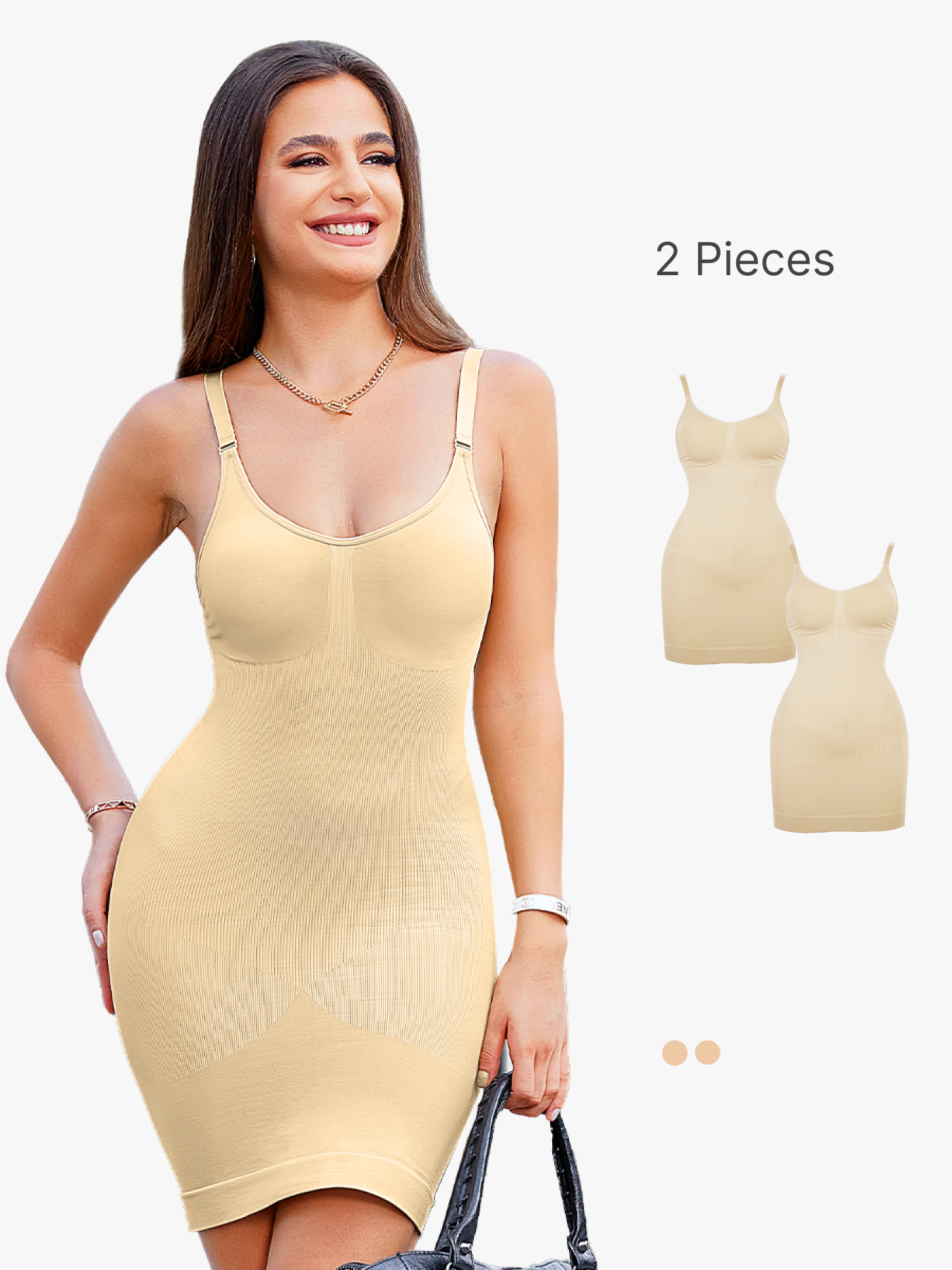 BRABIC 2-Piece Set Full Slip Tummy Control Shapewear Dress Body Shaper For Women Under Dress One Piece CS001