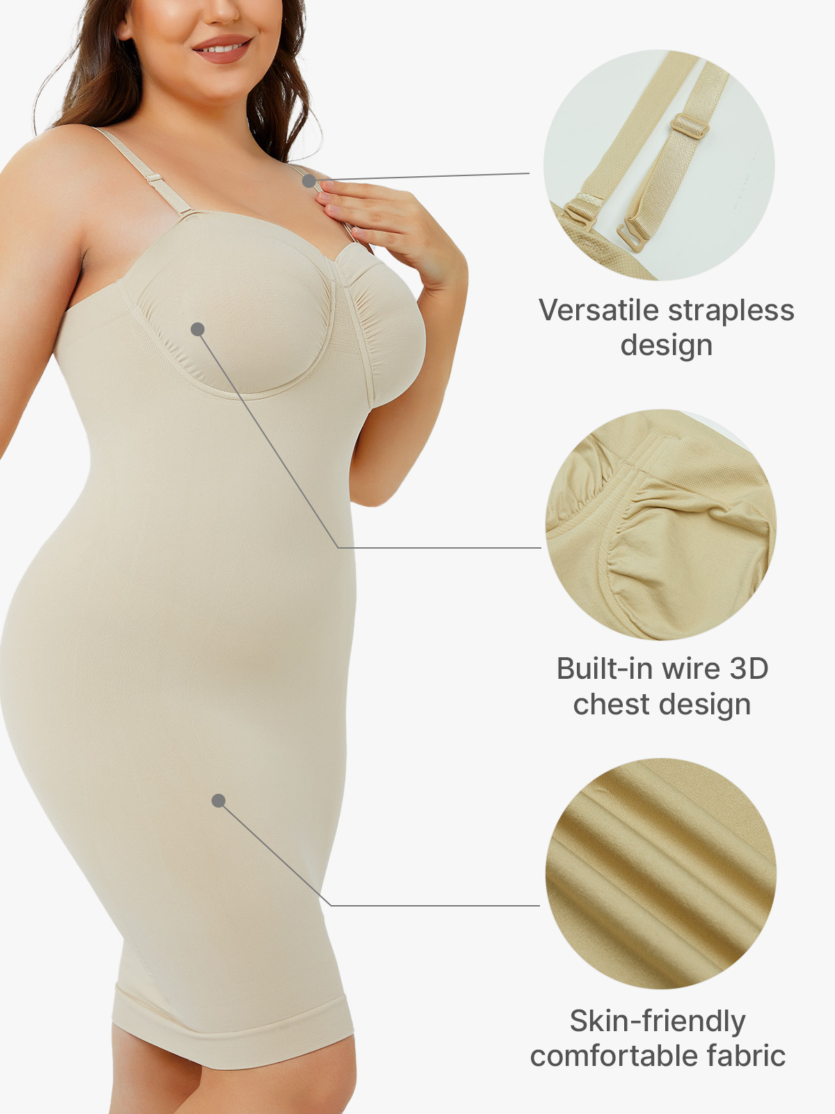 Versatile Strapless Design Tummy Control Low Back Control Slips-Brabic