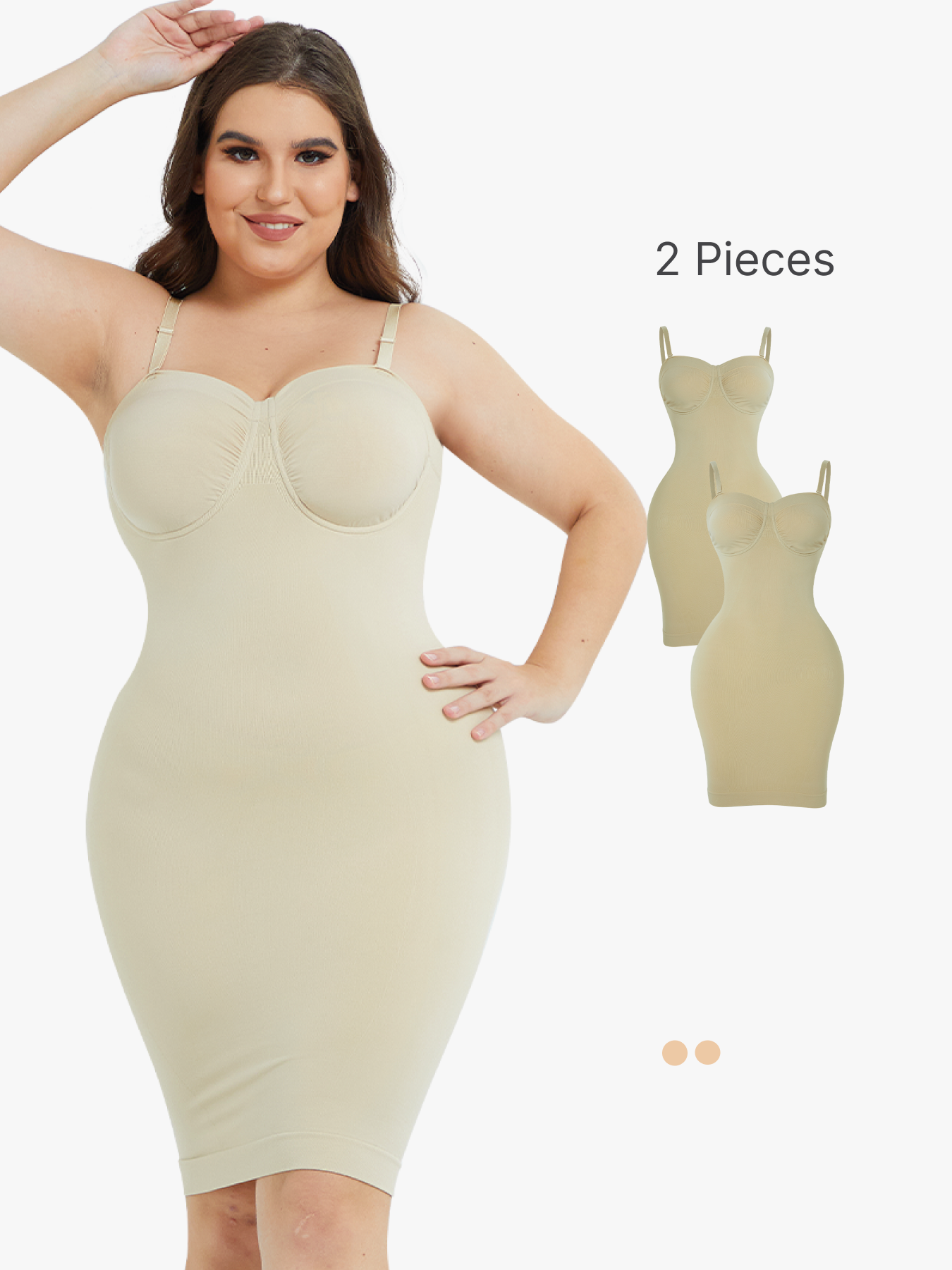 BRABIC 2 Piece Set Womens Tummy Control Body Shaper Under Dresses Strapless Slips CS007