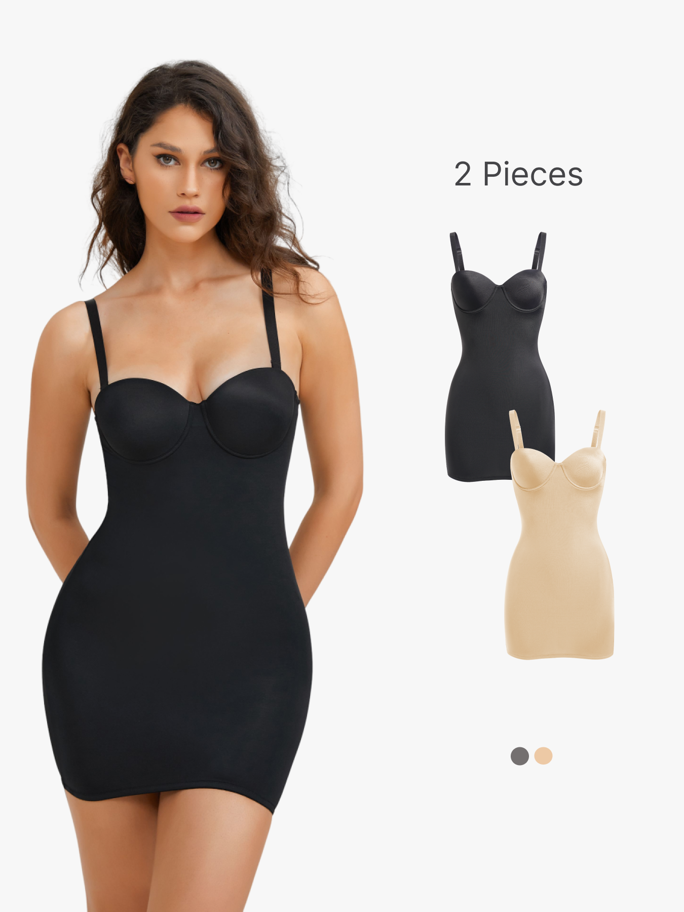 BRABIC 2-Piece Set Shapewear Slip Shapewear Dress under Dress Tummy Control with Built In Bra CS010