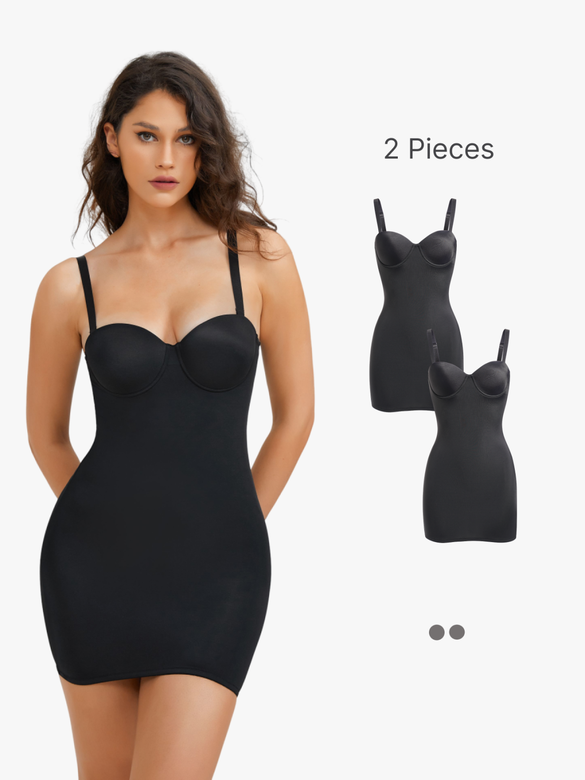 2 Pieces Extra Firm Tummy Control Shapewear Slip Dress with Built In Bra-Brabic