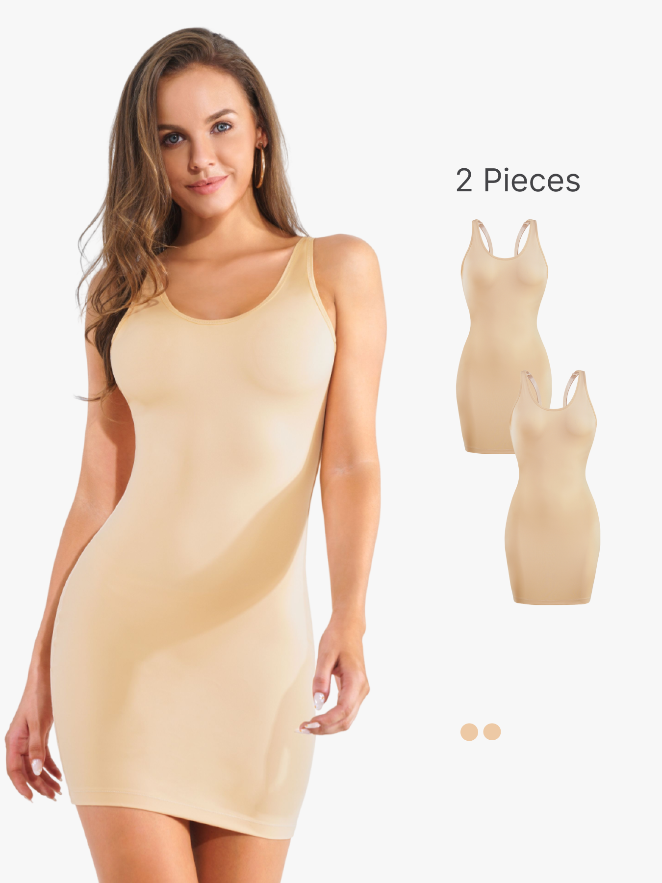 BRABIC 2-Piece Set Full Slip Shapewear Dress for Women Tummy Control Camisole Slip Body Shaper Adjustable Spaghetti Strap Dresses CS013