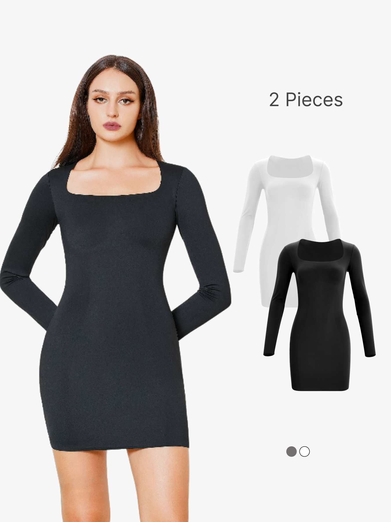 BRABIC 2-Piece Set  Long Sleeve Dress for Women Shapewear Tummy  Slip Seamless  Body Shaper Dress CS018