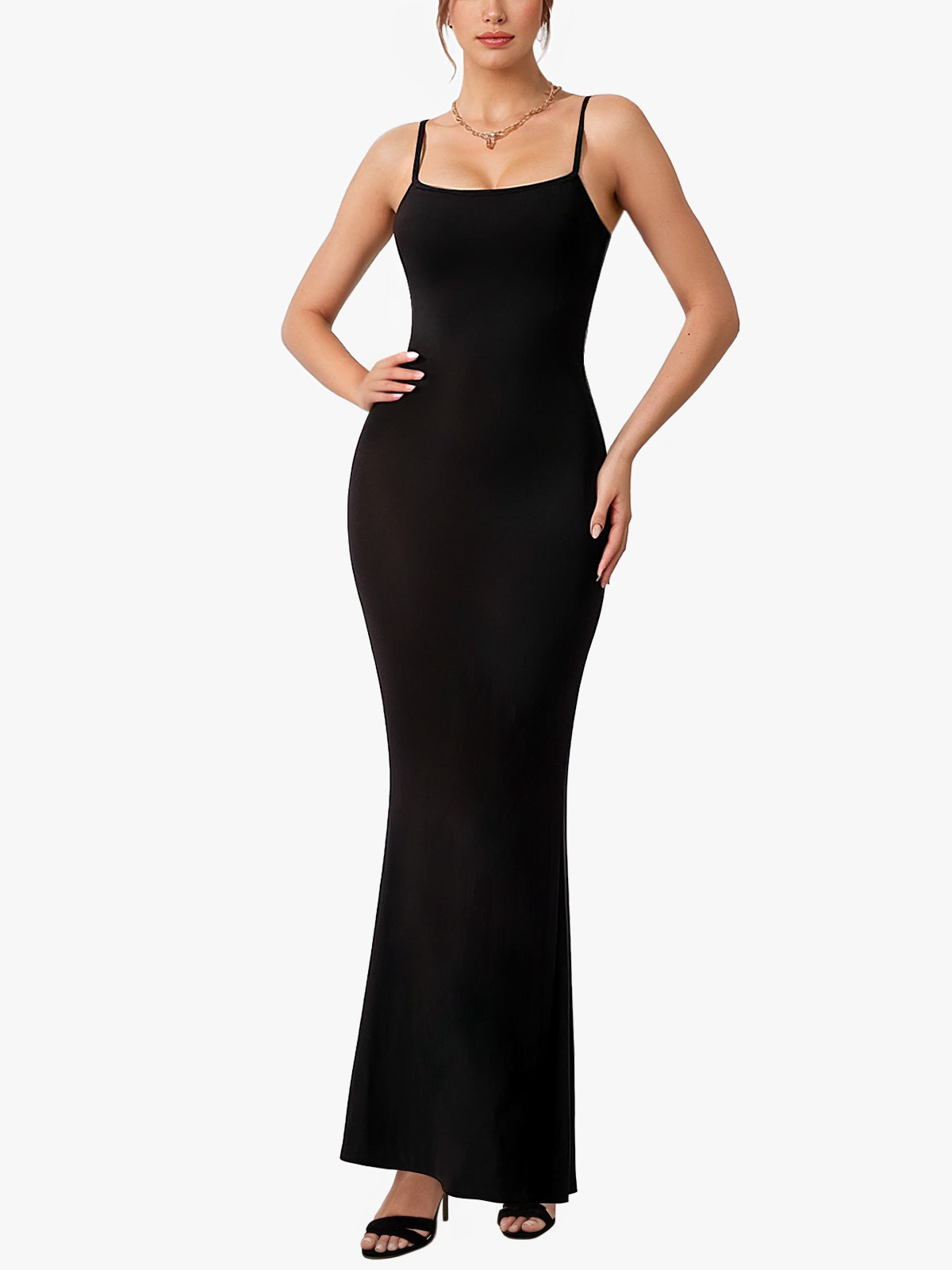 2 in 1Shapewear Dress Women Built-in Bra Slip Bodycon Maxi Dress with