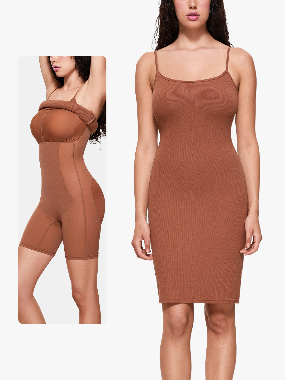 Shapewear Dress Bodycon Built-in Bra Tummy Control Slip Dress with Adjustable Straps-Brabic
