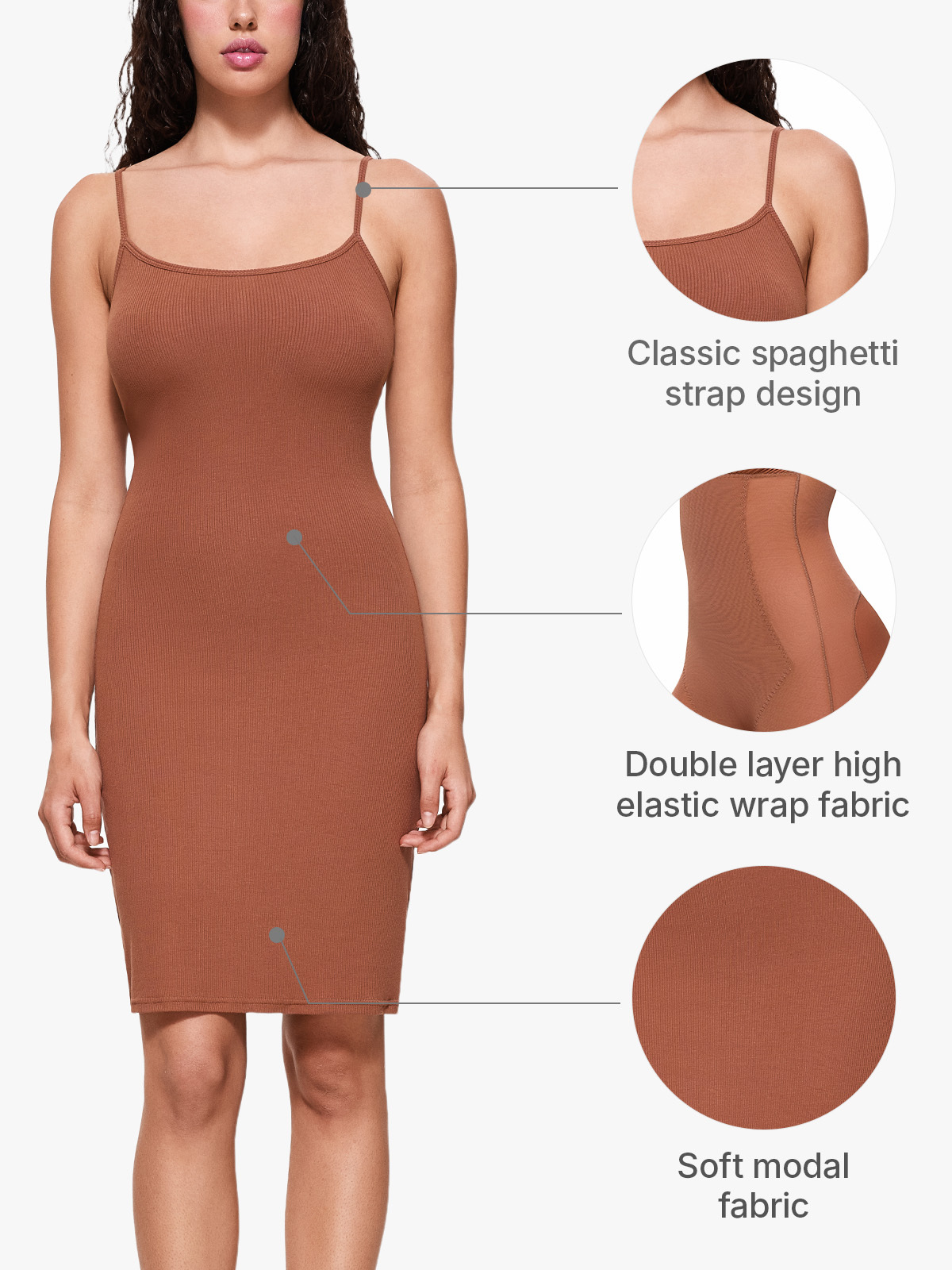 Shapewear Dress Bodycon Built-in Bra Tummy Control Slip Dress with Adjustable Straps-Brabic