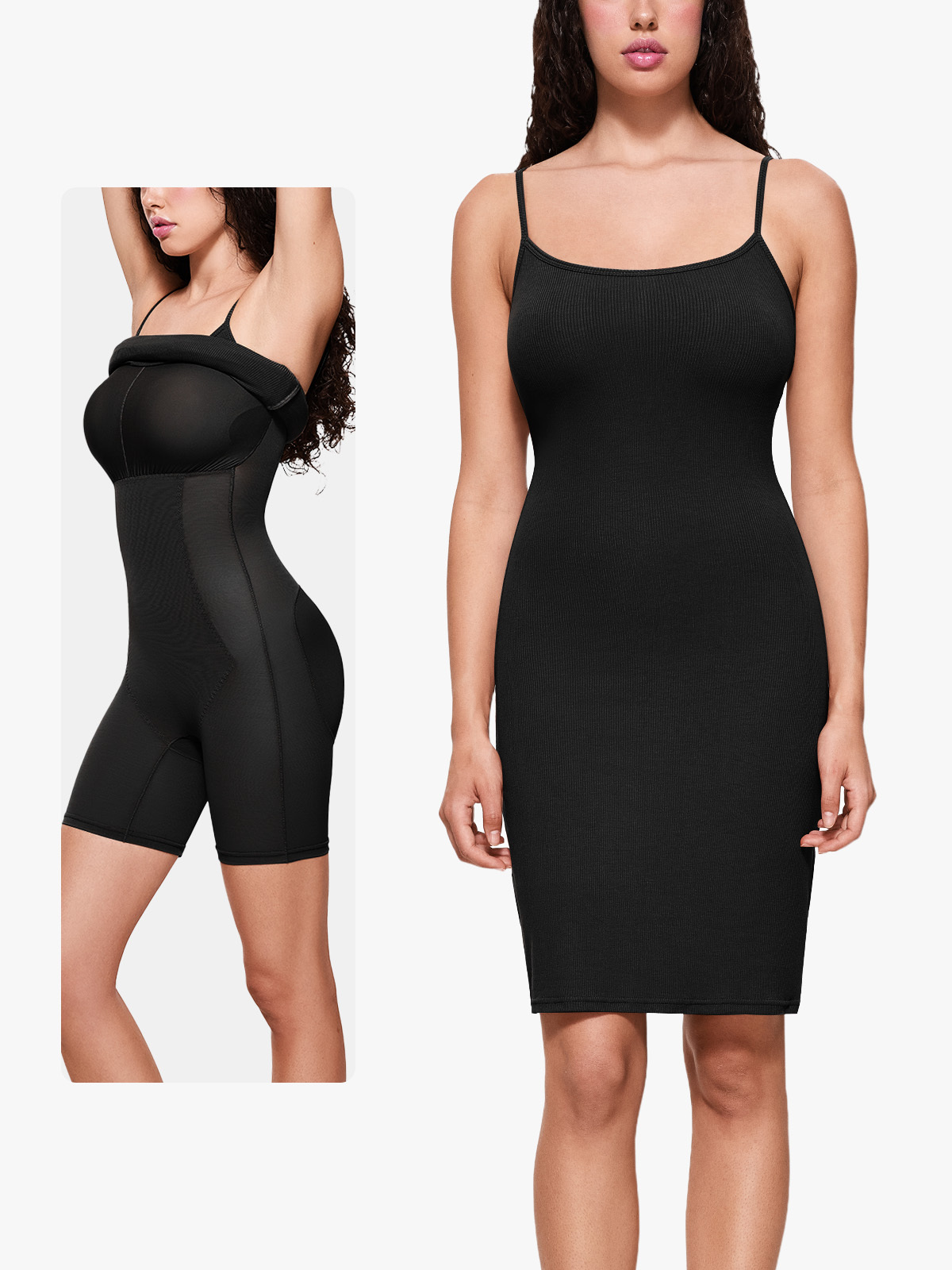 Shapewear Dress Bodycon Built-in Bra Tummy Control Slip Dress with Adjustable Straps-Brabic