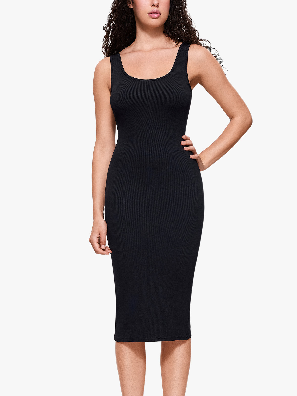 Built in Shapewear Slim Stretchy Sleeveless Low Back Bodycon Dress-Brabic