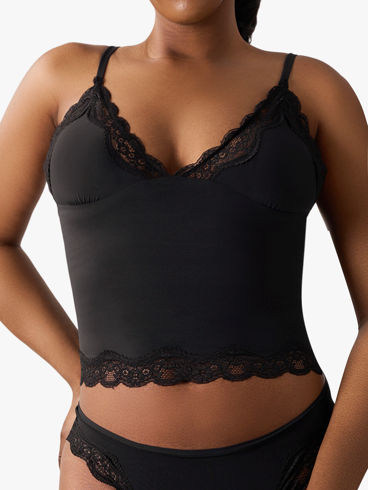 Lace Trim Plunge Cami-Brabic