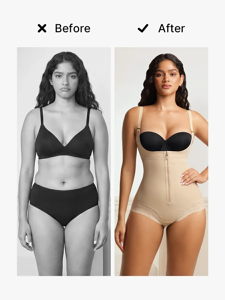 Open Bust Tummy Control Crotch Opening Brief Bodysuit