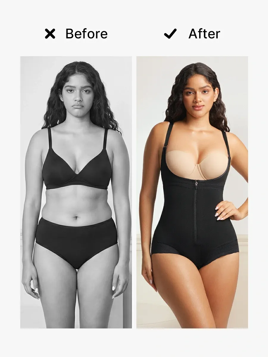 Open Bust Tummy Control Crotch Opening Brief Bodysuit