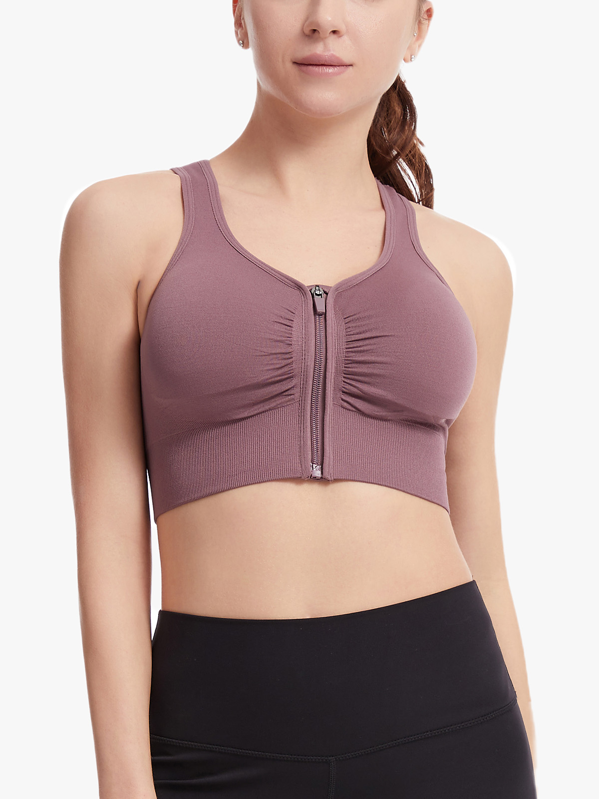 Front Zipper Pleated Design Workout Everyday Bra-Brabic