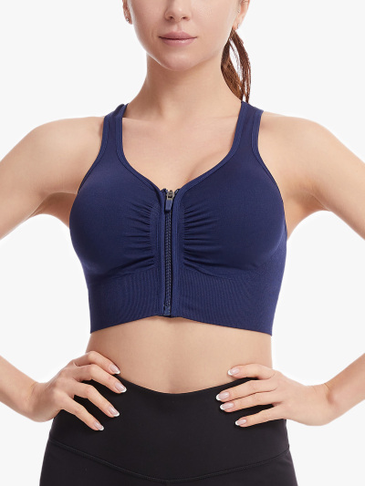Front Zipper Pleated Design Workout Everyday Bra-Brabic