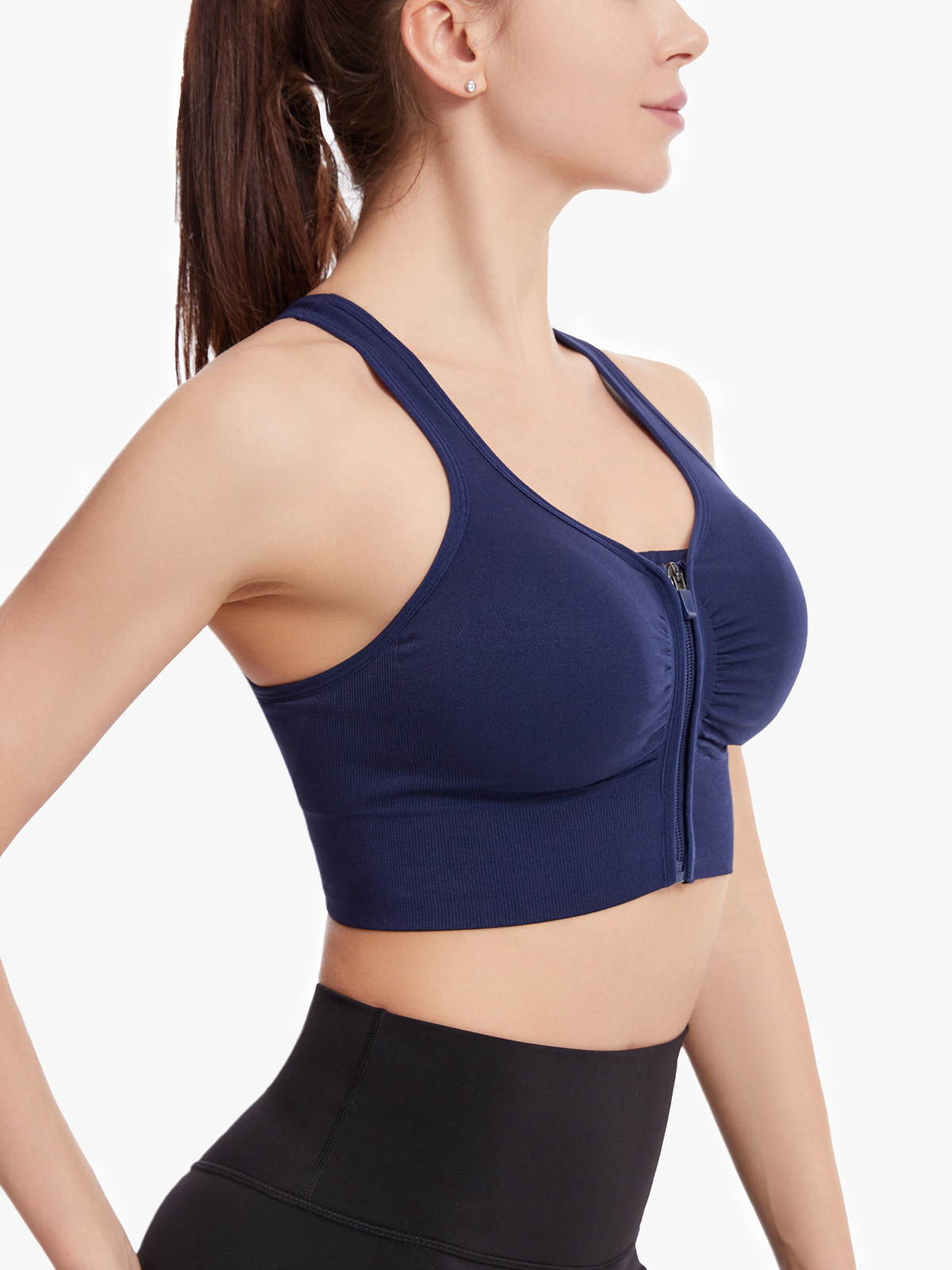 Front Zipper Pleated Design Workout Everyday Bra-Brabic