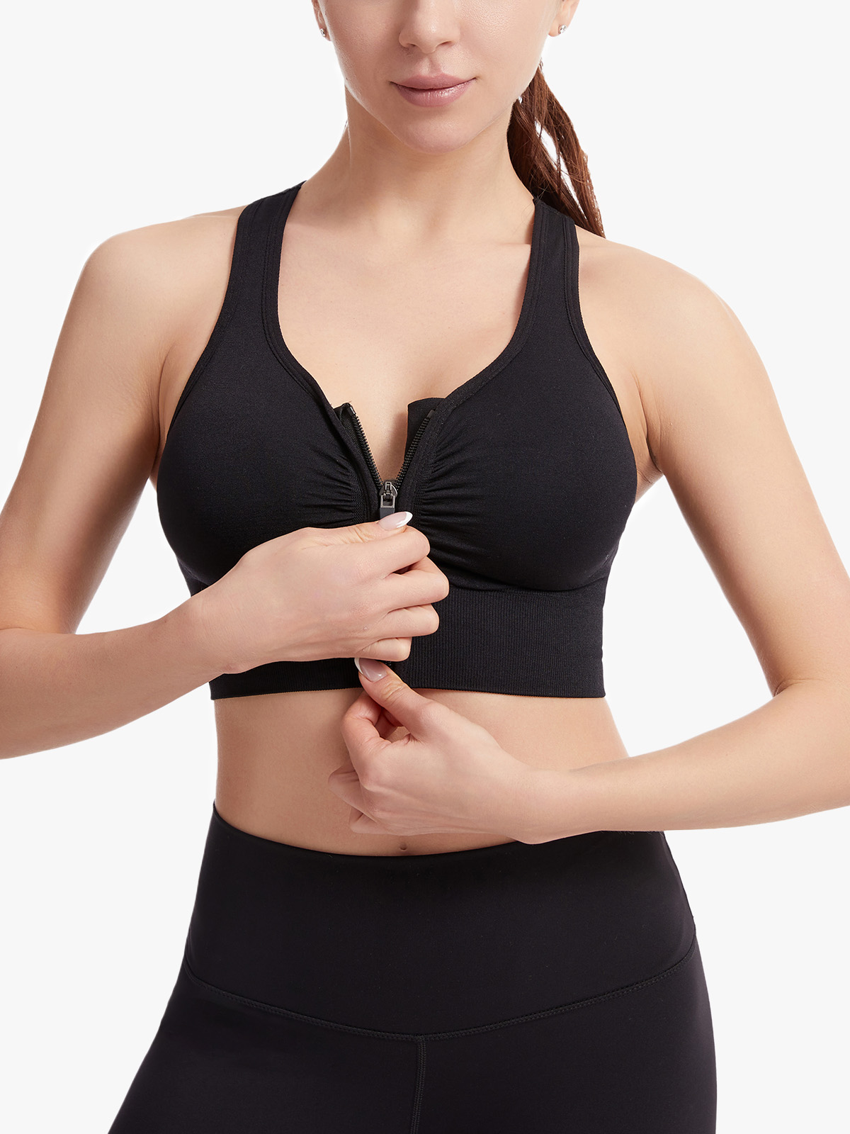 Front Zipper Pleated Design Workout Everyday Bra-Brabic