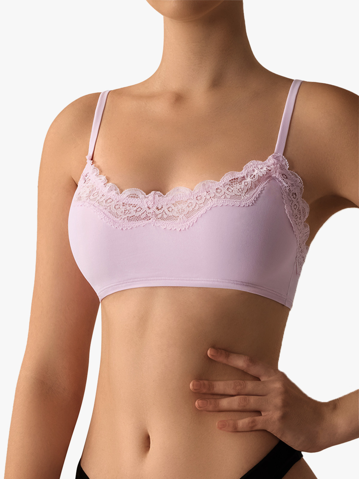 Seamless Lace Trim Everyday Bra with Adjustable Spaghetti Straps-Brabic