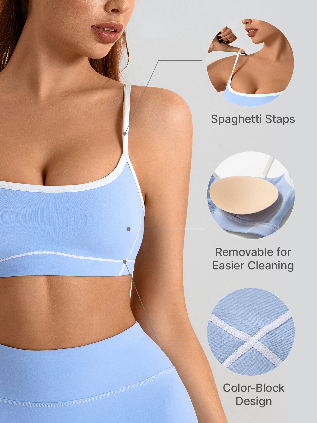 Seamless Contrast Piping Push up Sport Bra with Removable Pads