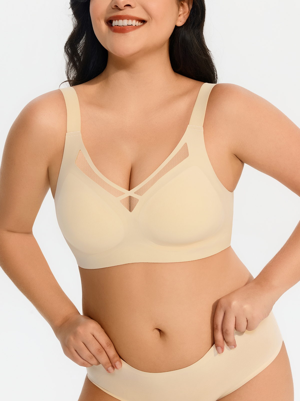 Mesh Insert Plunge Push up Wireless Everyday Bra