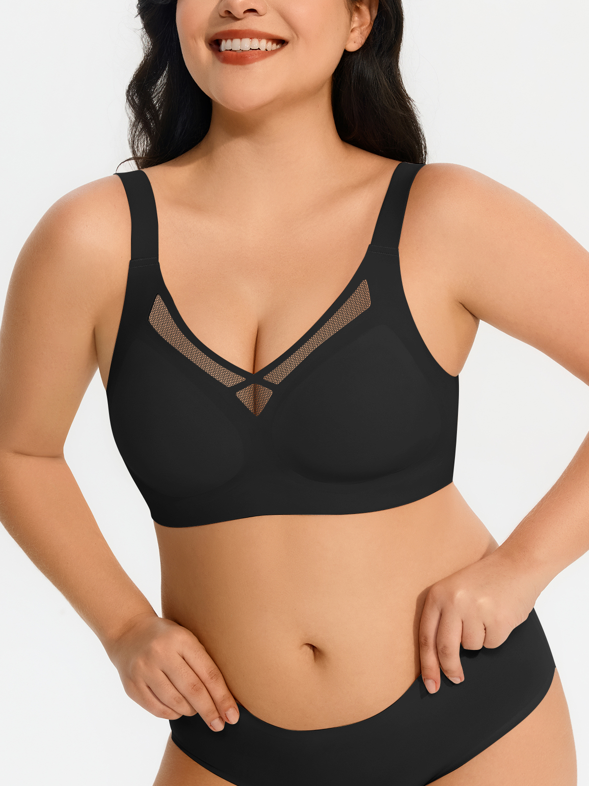 Mesh Insert Plunge Push up Wireless Everyday Bra