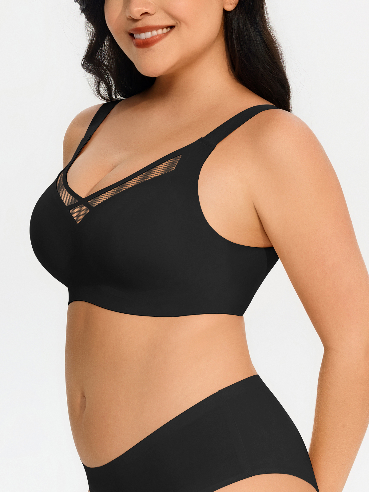 Mesh Insert Plunge Push up Wireless Everyday Bra