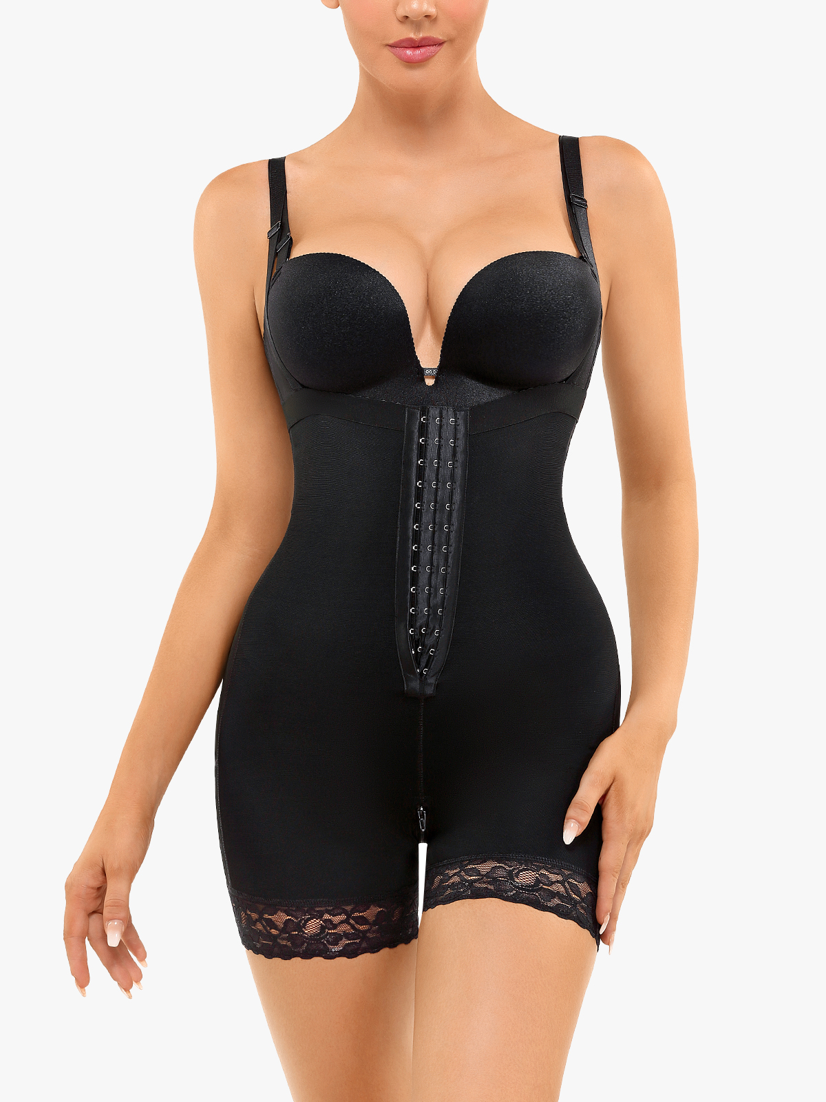 Tummy Control Butt Lifting Open Bust Crotch Opening Mid Thigh Bodysuit-Brabic