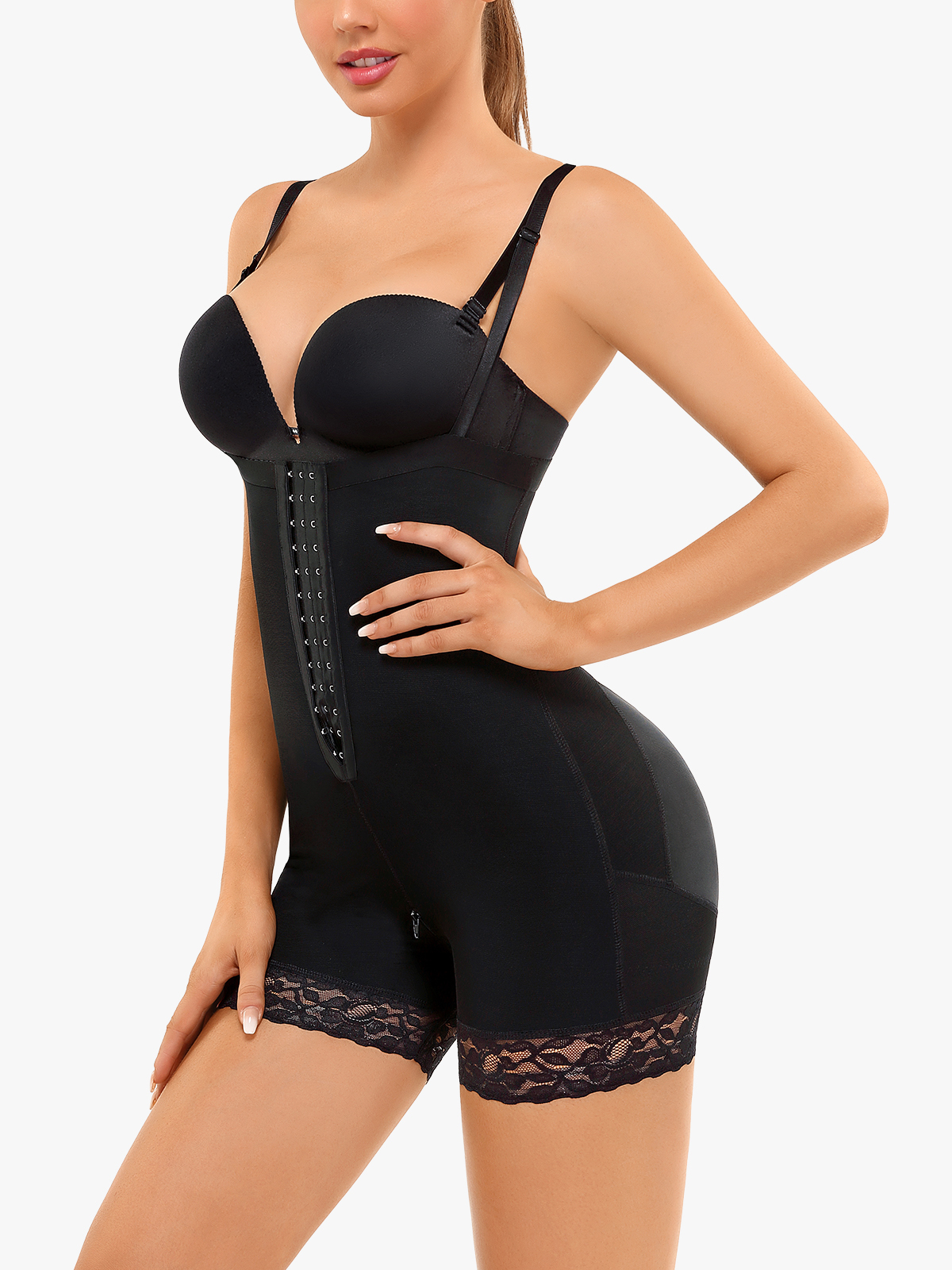 Tummy Control Butt Lifting Open Bust Crotch Opening Mid Thigh Bodysuit-Brabic