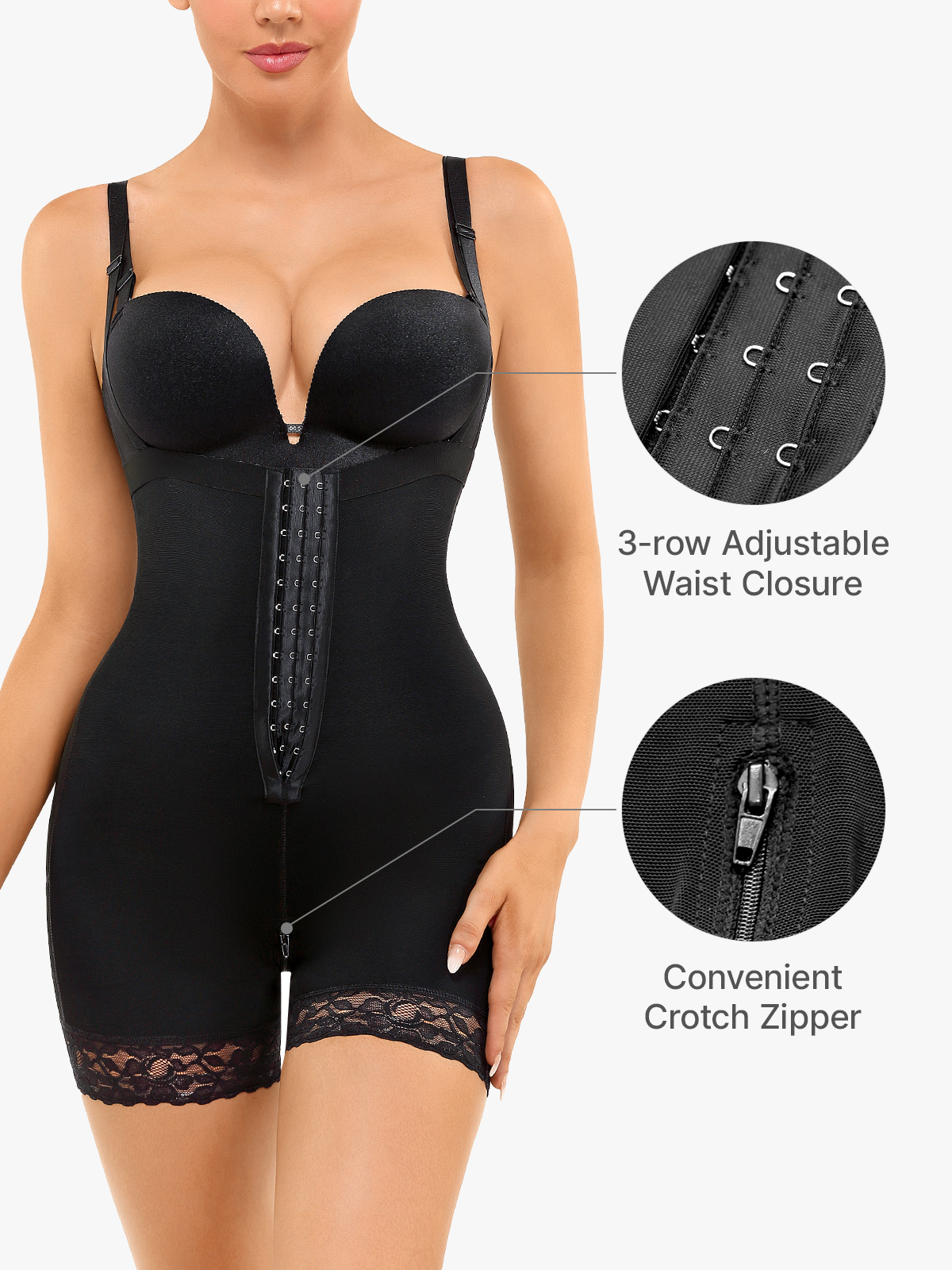 Tummy Control Butt Lifting Open Bust Crotch Opening Mid Thigh Bodysuit-Brabic