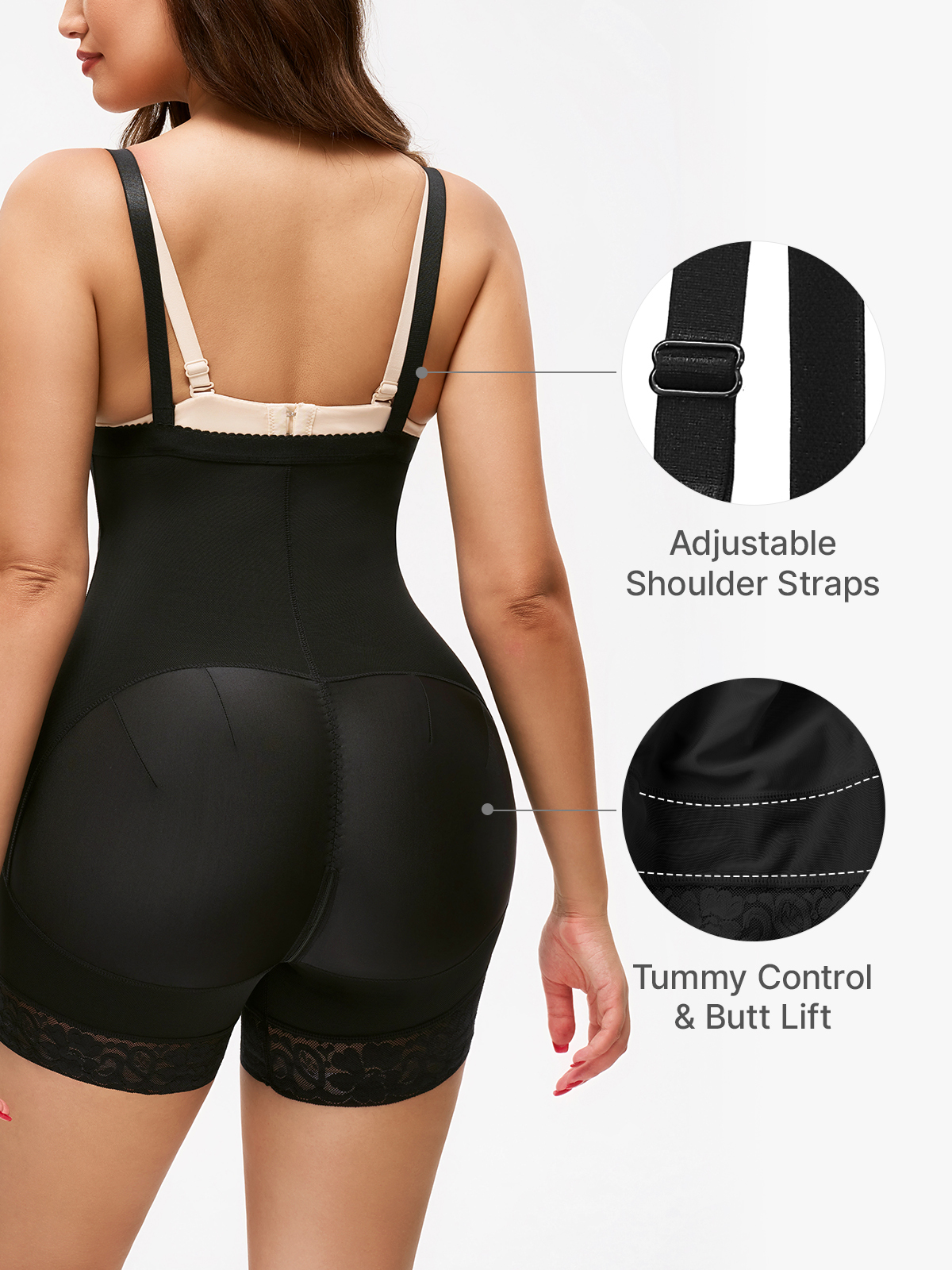 Tummy Control Butt Lifting Crotch Opening Control Panty with Detachable Straps