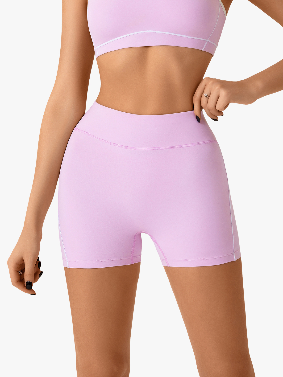 Seamless Contrast Piping High Waist Hip Lifting Yoga Sports Shorts-Brabic