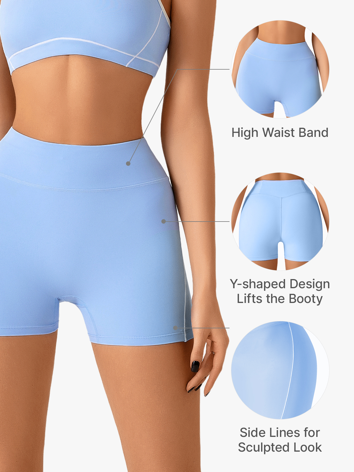 Seamless Contrast Piping High Waist Hip Lifting Yoga Sports Shorts