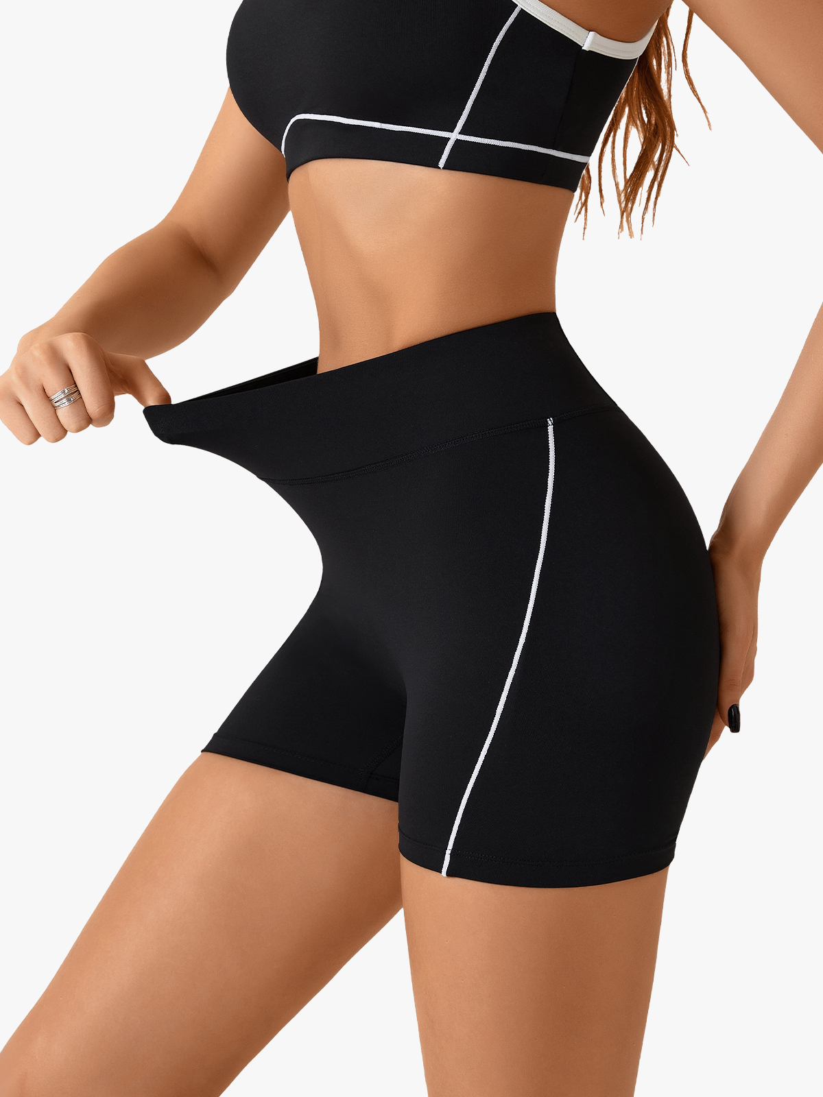 Seamless Contrast Piping High Waist Hip Lifting Yoga Sports Shorts-Brabic