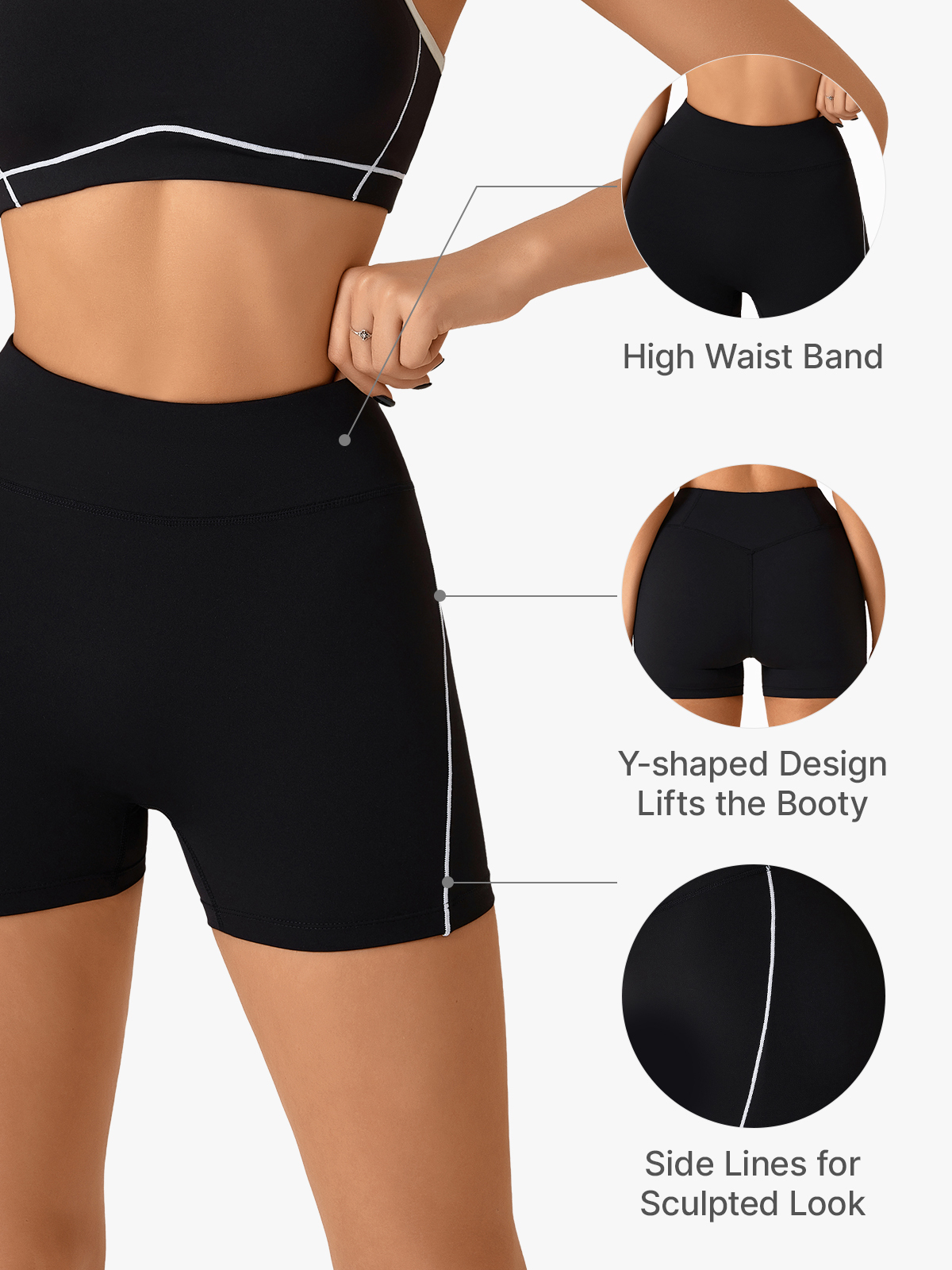 Seamless Contrast Piping High Waist Hip Lifting Yoga Sports Shorts-Brabic