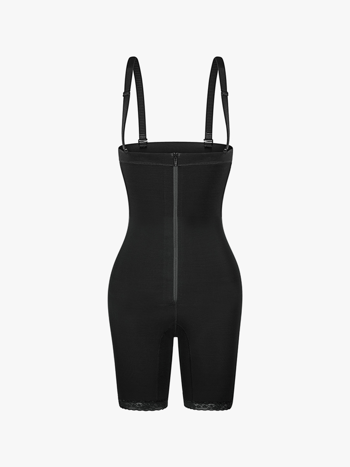 Front Zipper Crotch Opening Open Bust Mid Thigh Bodysuit-Brabic