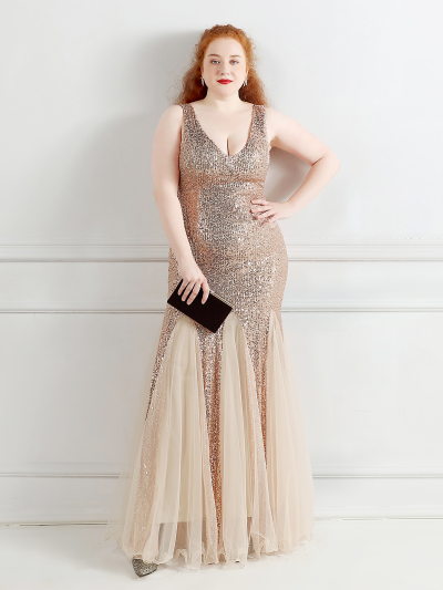 Mesh Panelled Sequin Maxi Mermaid Gown