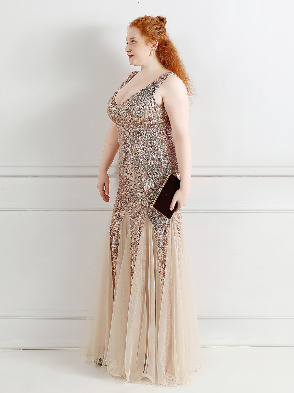 Mesh Panelled Sequin Maxi Mermaid Gown
