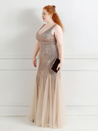 Mesh Panelled Sequin Maxi Mermaid Gown