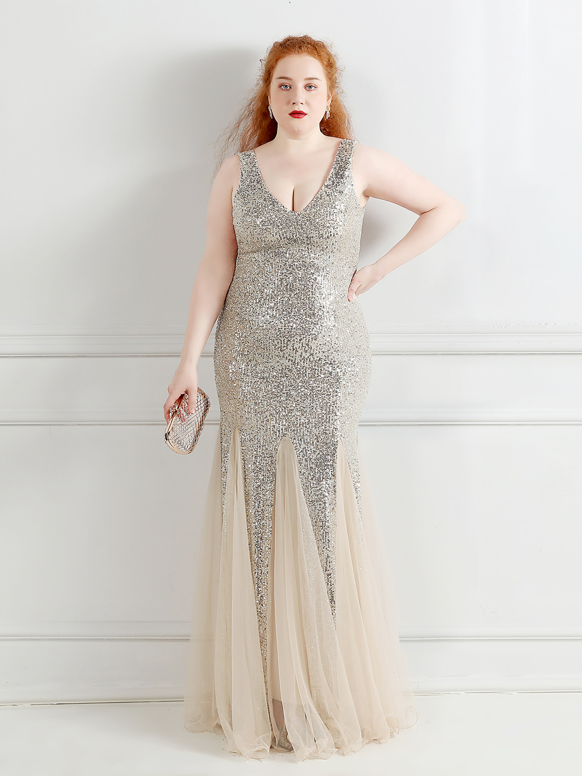 Mesh Panelled Sequin Maxi Mermaid Gown
