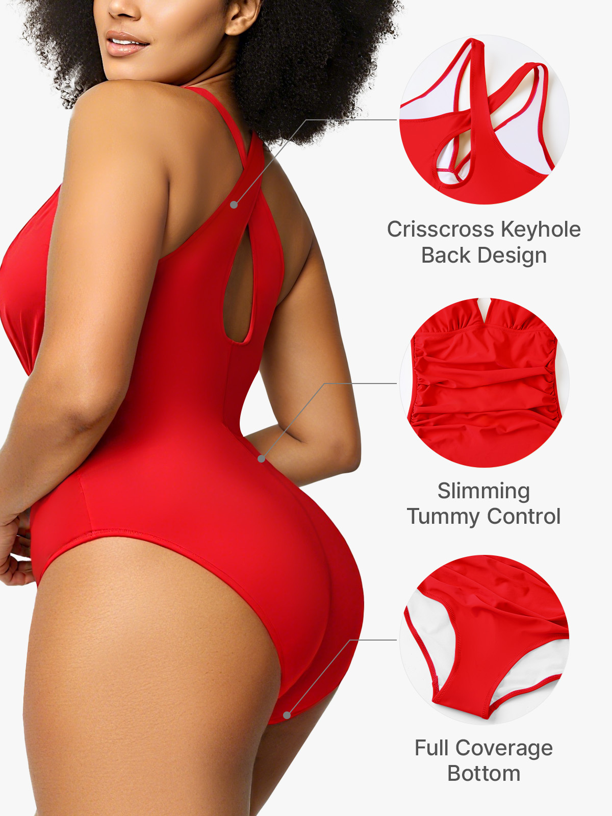 Ruched Plunge Tummy Control Cutout Bathing Swimsuit