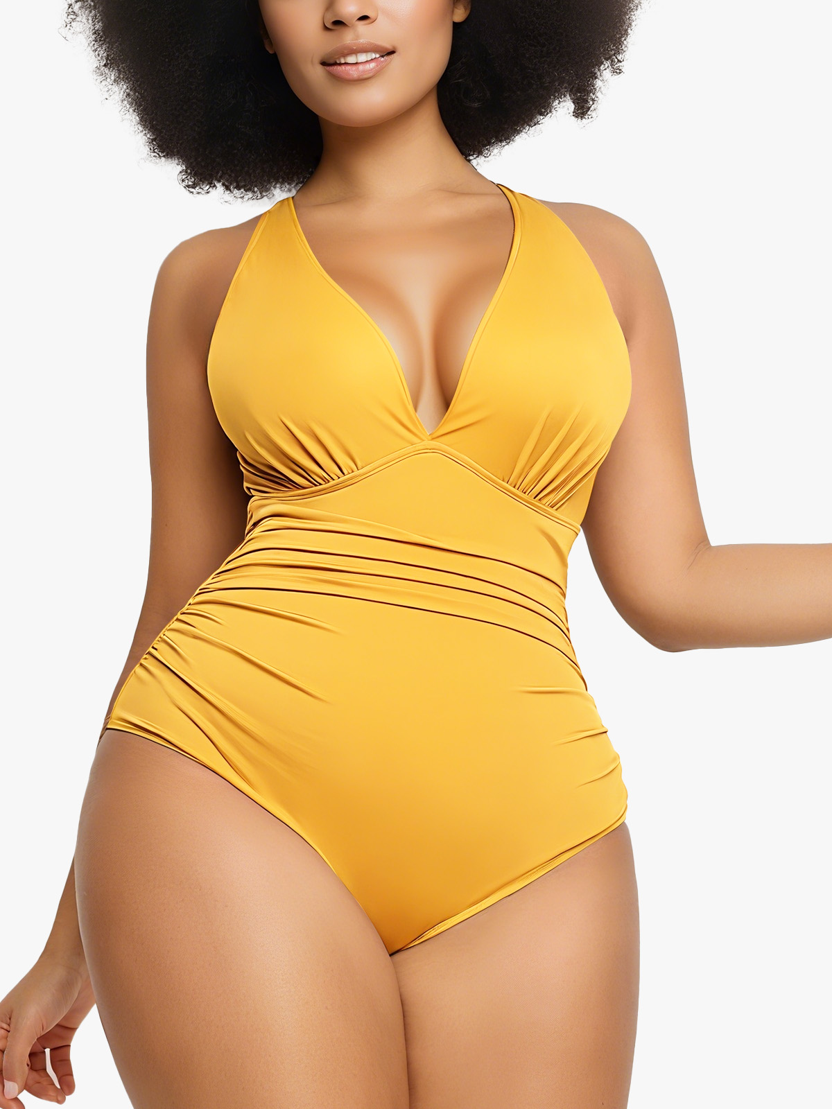 Ruched Plunge Tummy Control Cutout Bathing Swimsuit