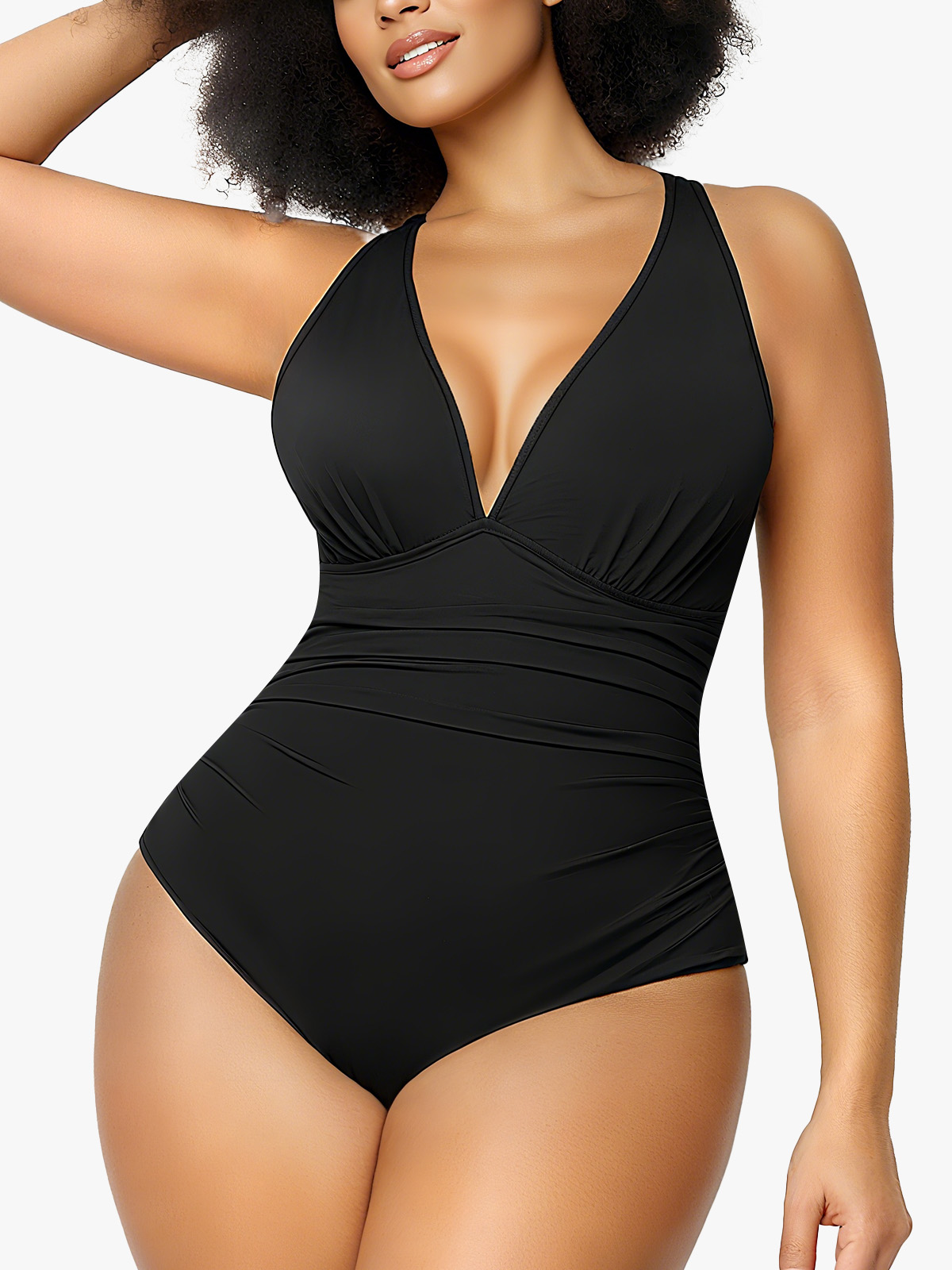 Ruched Plunge Tummy Control Cutout Bathing Swimsuit