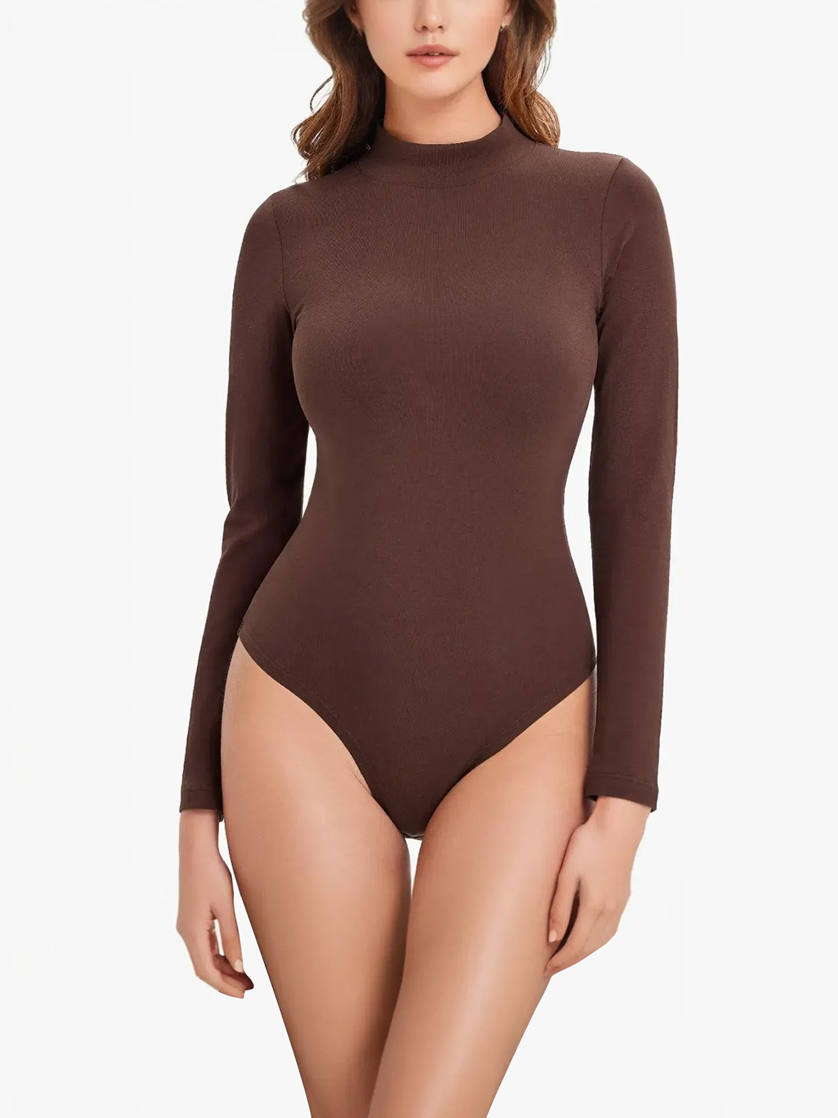 Elastic Turtle Neck Bodysuit with Crotch Snap Button-Brabic