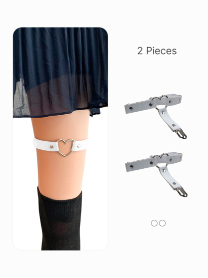 BRABIC Women Girl Leather Garters - Sexy Heart Leg Garter Belt, Kawaii Punk, Anti-Slip Clips, Elastic GB004