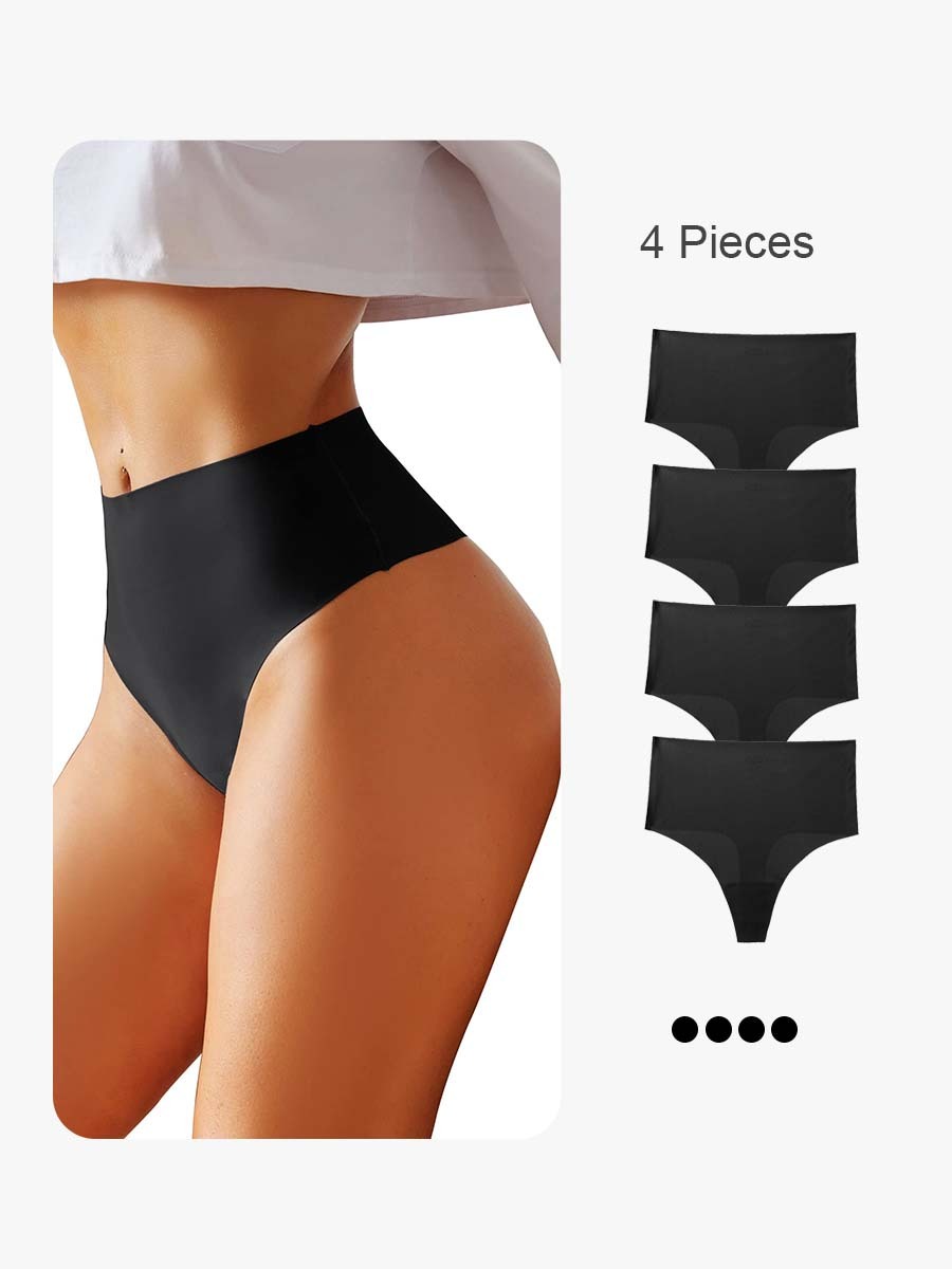 4 Pieces Breathable Cotton High Waisted Thong Underwear Seamless Comfy Panties-Brabic