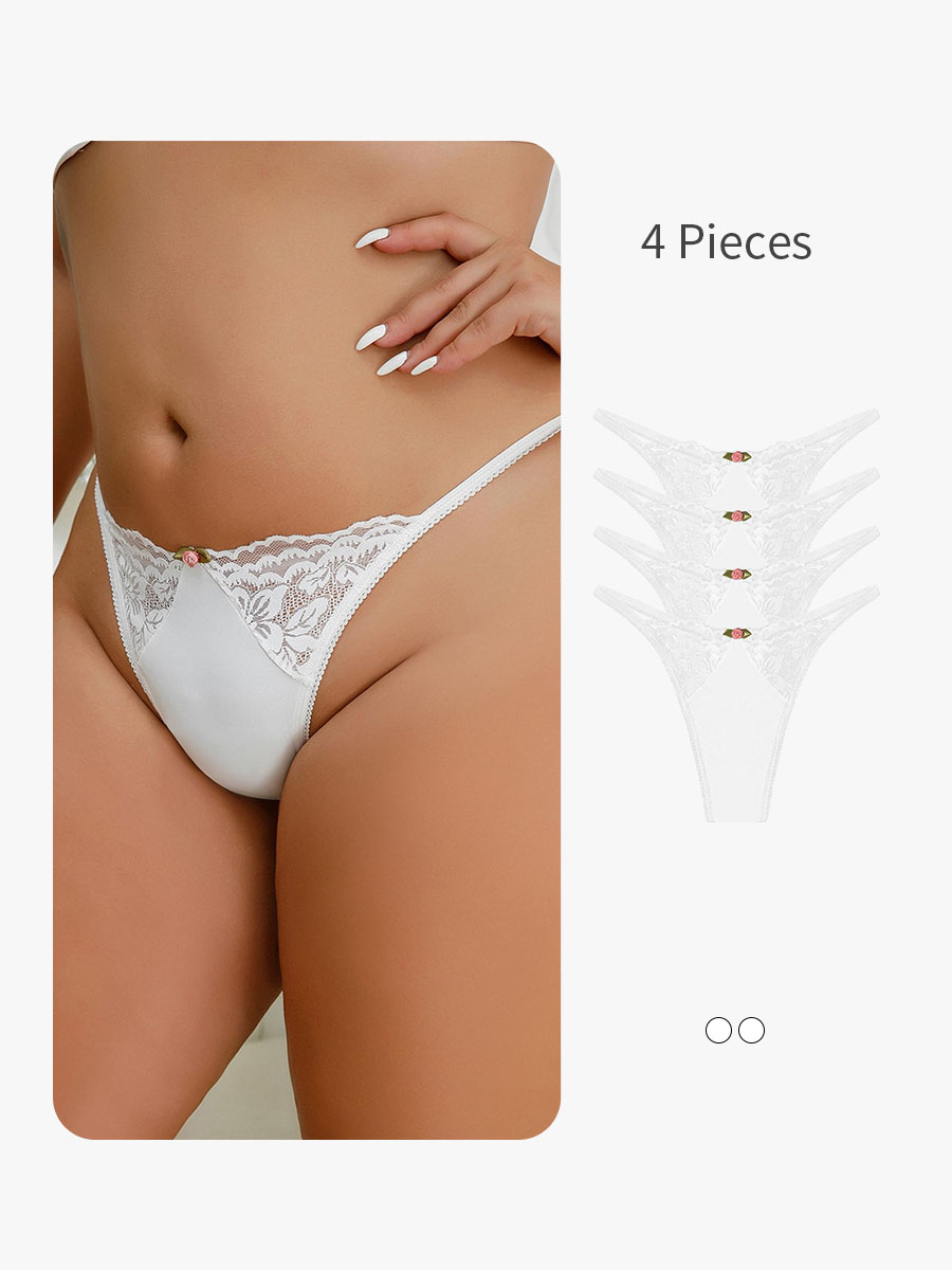 BRABIC 4-Piece Set Women Underwear Lace Cut Out Thongs Mid Waist Panties Briefs GT005