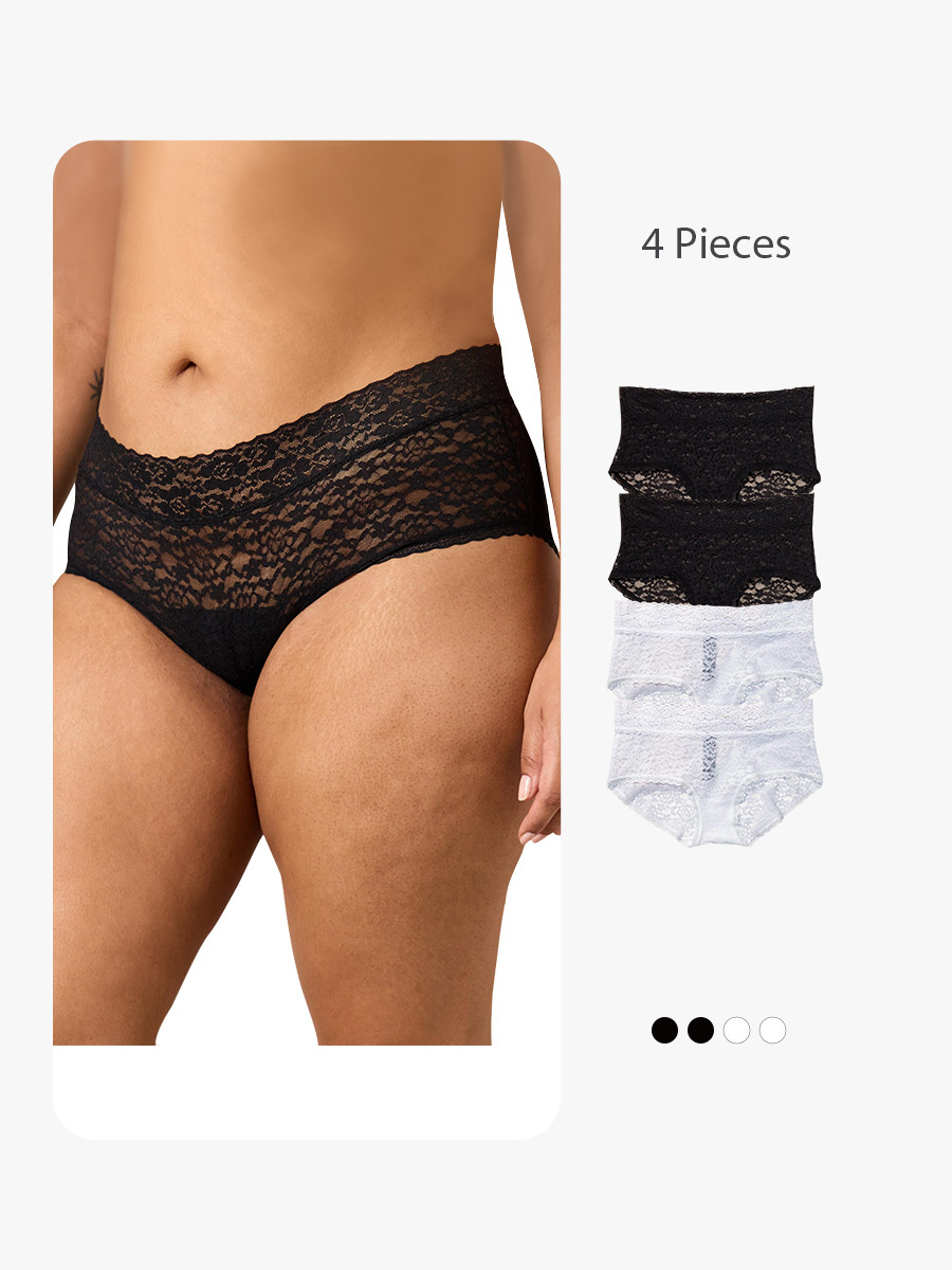 4 Pieces Sensual All Over Lace Brief Panty Hipster Stretch Underwear-Brabic
