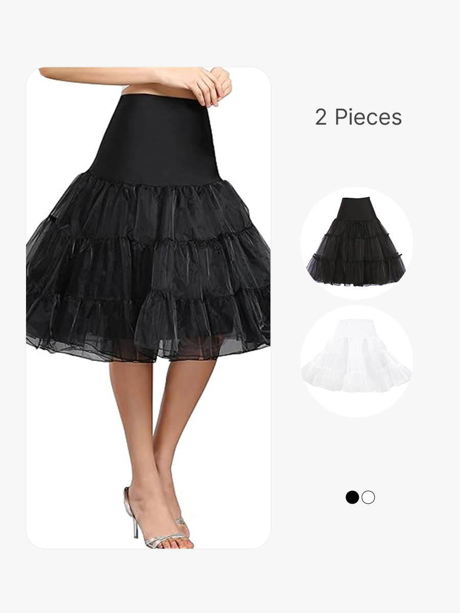 BRABIC 2-Piece Set Women's 50S Vintage Tulle Petticoat Tutu Skirt Half Slip HS002