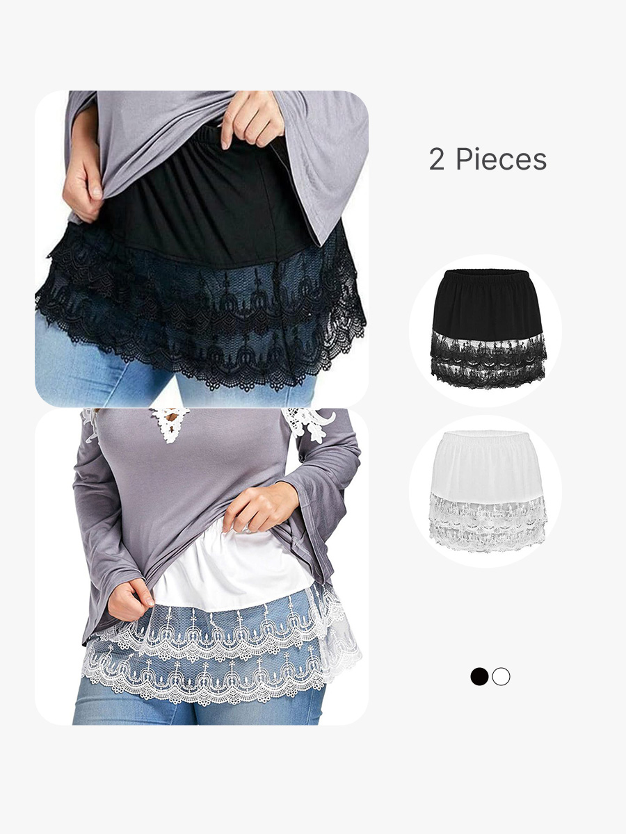 BRABIC 2 Pack Women's Lace Extender Lace Underskirt Skirts Half Slip Extra Length HS004