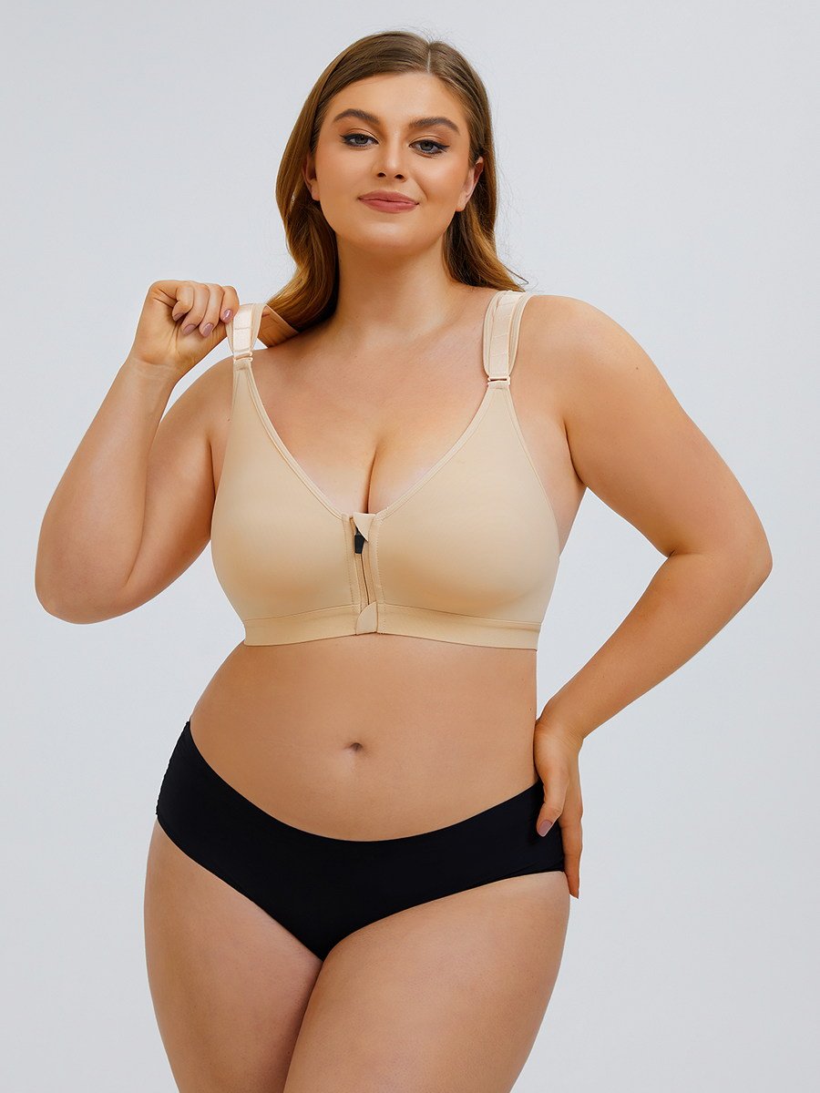 Front Zipper Racerback Wireless Adjustable Straps Mastectomy Bras All-Day Wear-Brabic