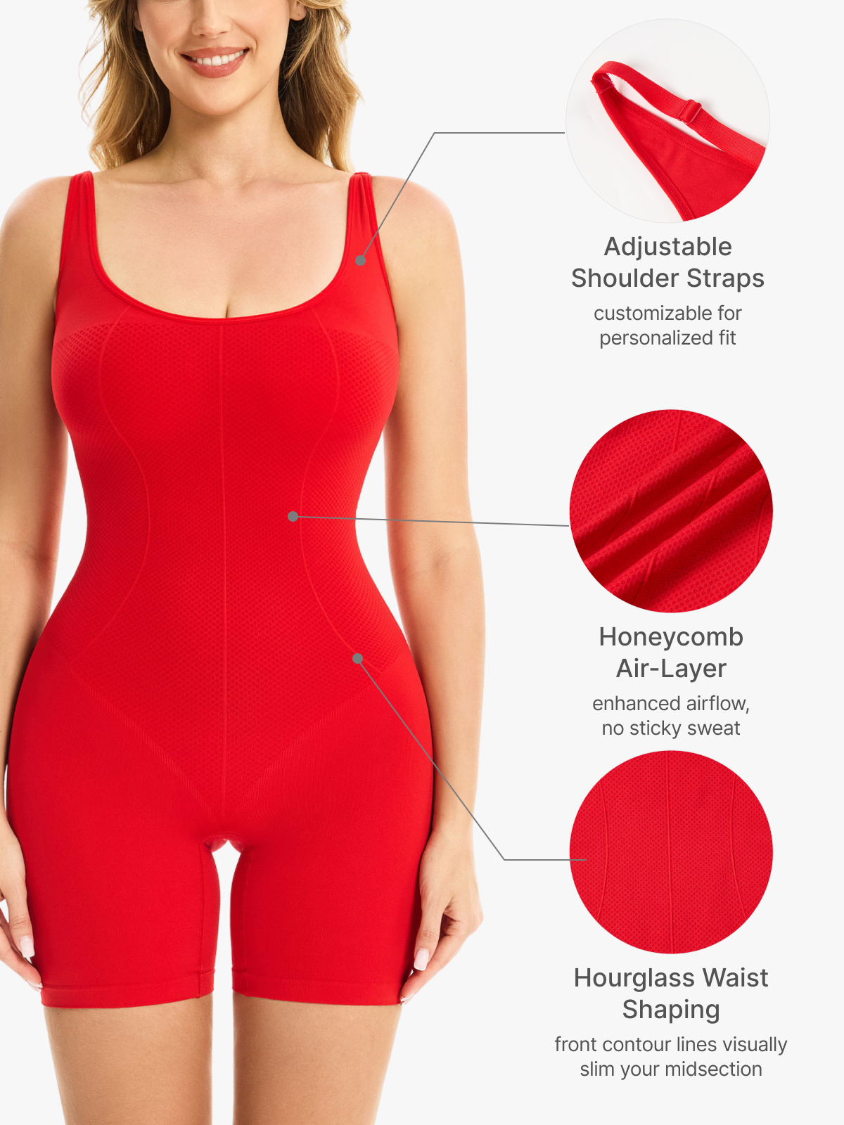 Square Neck Breathable Backless Mid-Thigh Bodysuit