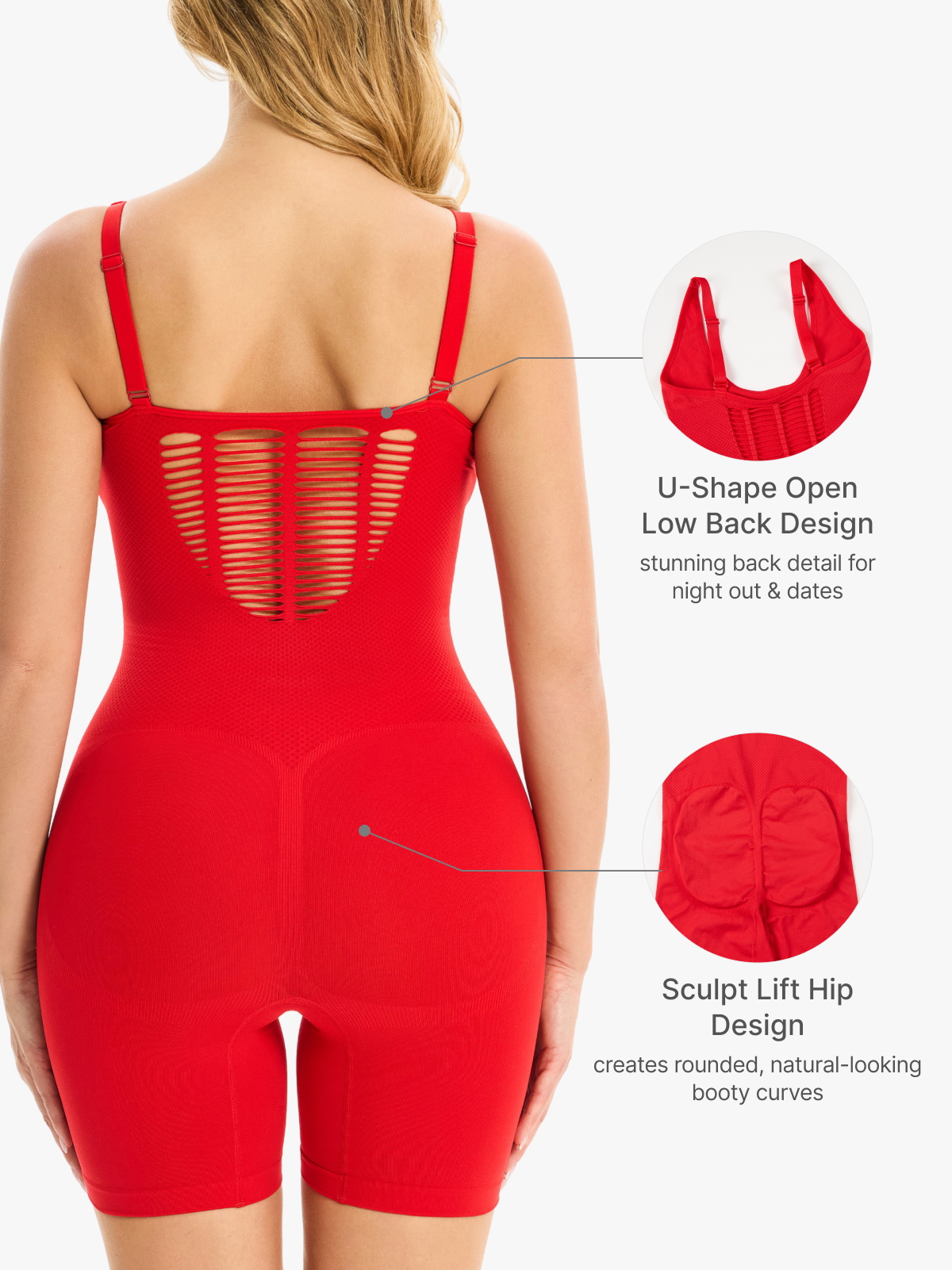 Square Neck Breathable Backless Mid-Thigh Bodysuit
